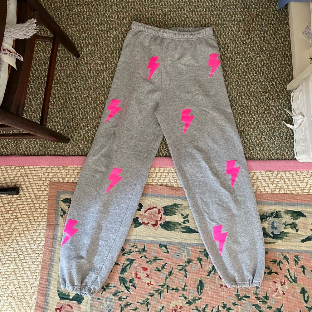 Hot pink lightning bolt sweatpants